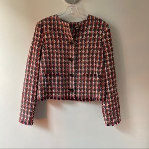 LK BENNETT LONDON Red Check Tweed Cropped Evening Jacket